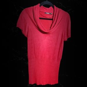 George Red Silky Cowl Neck Short Sleeve Deep Rib Top Sz M